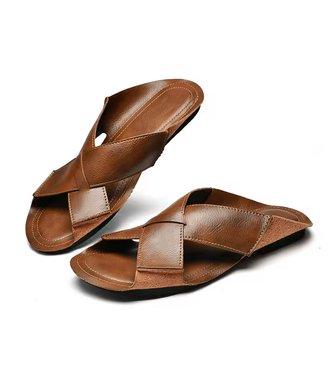 Cross Strap Genuine Leather Sandals