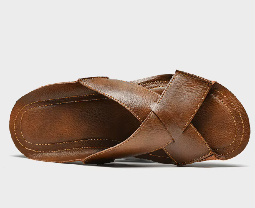 Cross Strap Genuine Leather Sandals