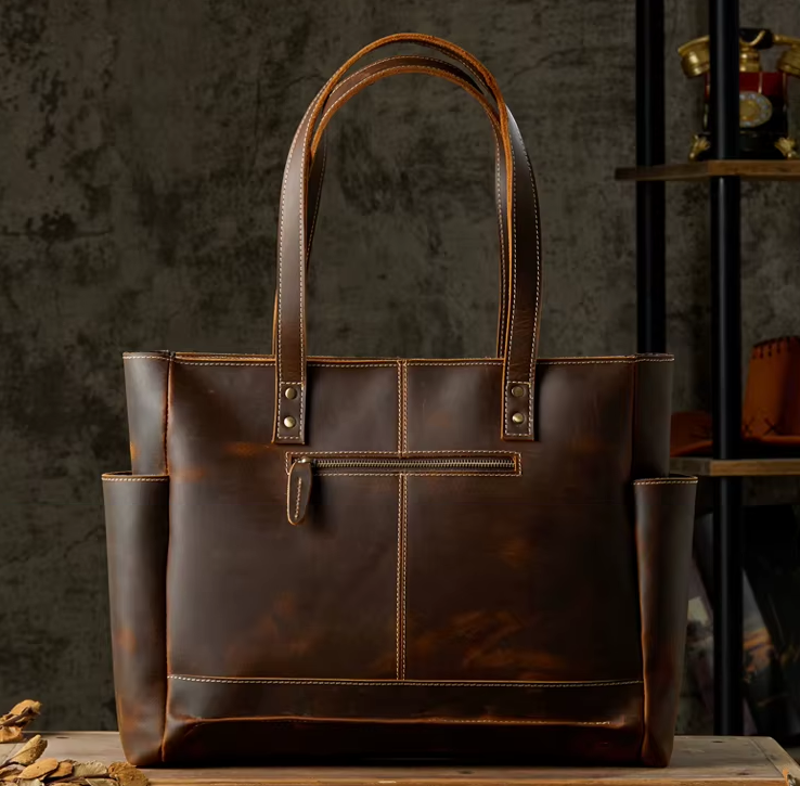 Vintage Cowhide Leather Tote Bag