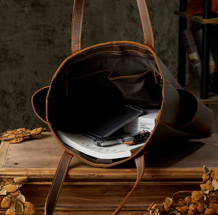 Vintage Cowhide Leather Tote Bag