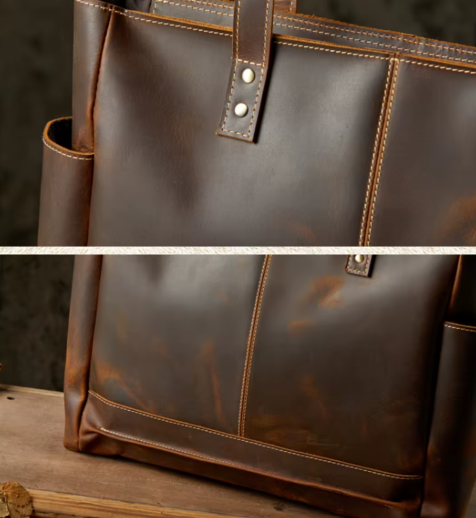 Vintage Cowhide Leather Tote Bag
