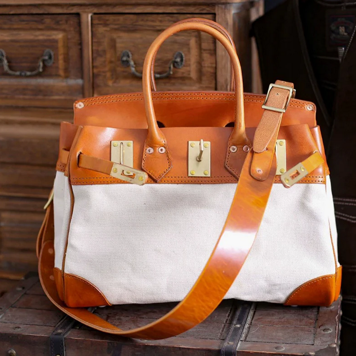 Vintage Handmade Canvas & Leather Travel Bag