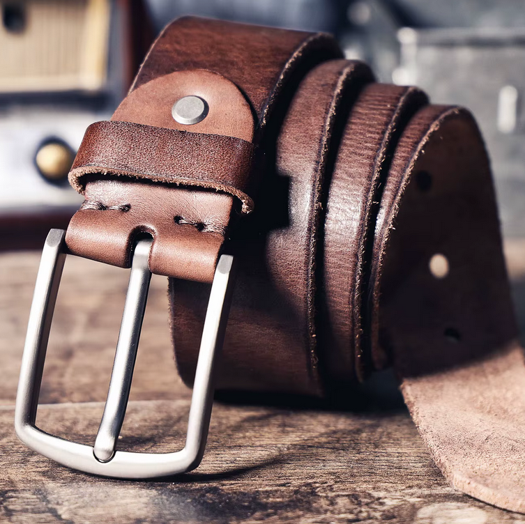 Classic Full-Grain Leather Belt with Brushed Metal Buckle