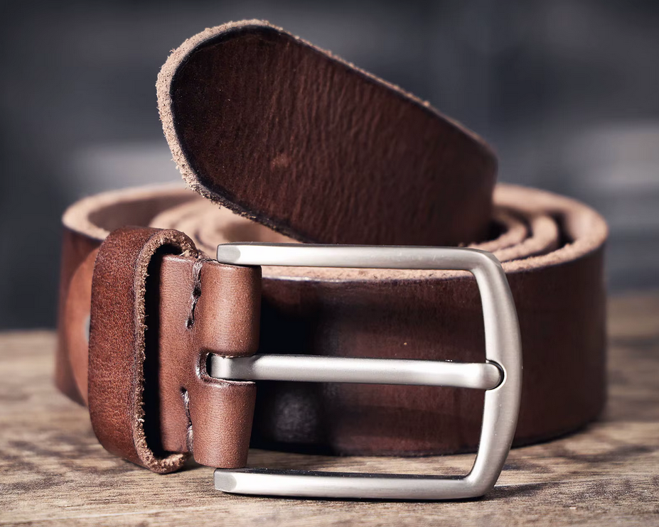 Classic Full-Grain Leather Belt with Brushed Metal Buckle