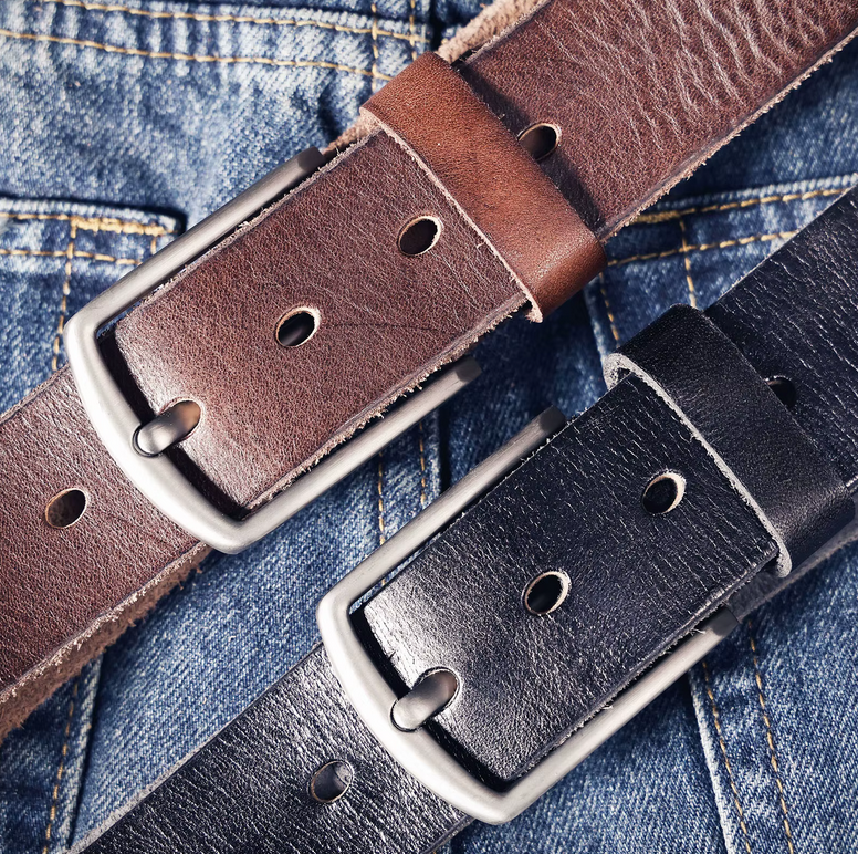 Classic Full-Grain Leather Belt with Brushed Metal Buckle