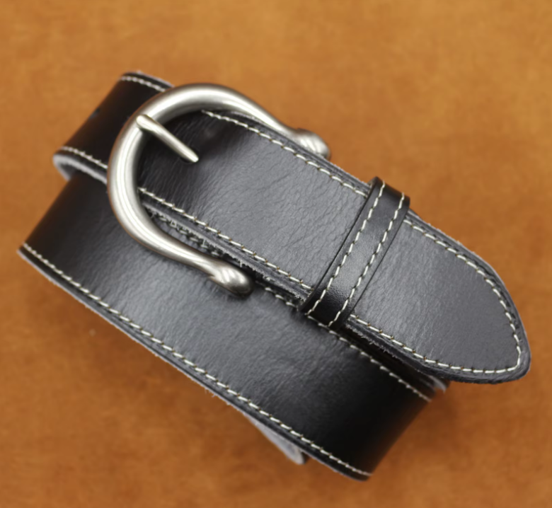 Vintage Curved Buckle Leather Belt