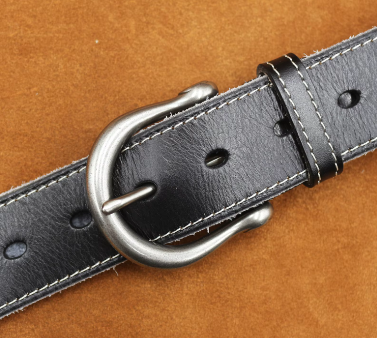 Vintage Curved Buckle Leather Belt