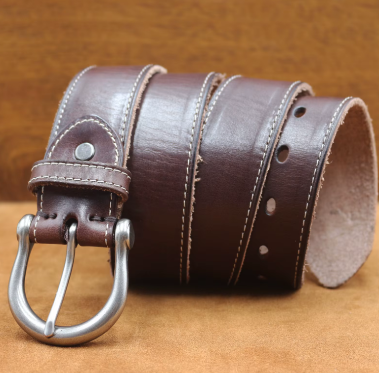 Vintage Curved Buckle Leather Belt