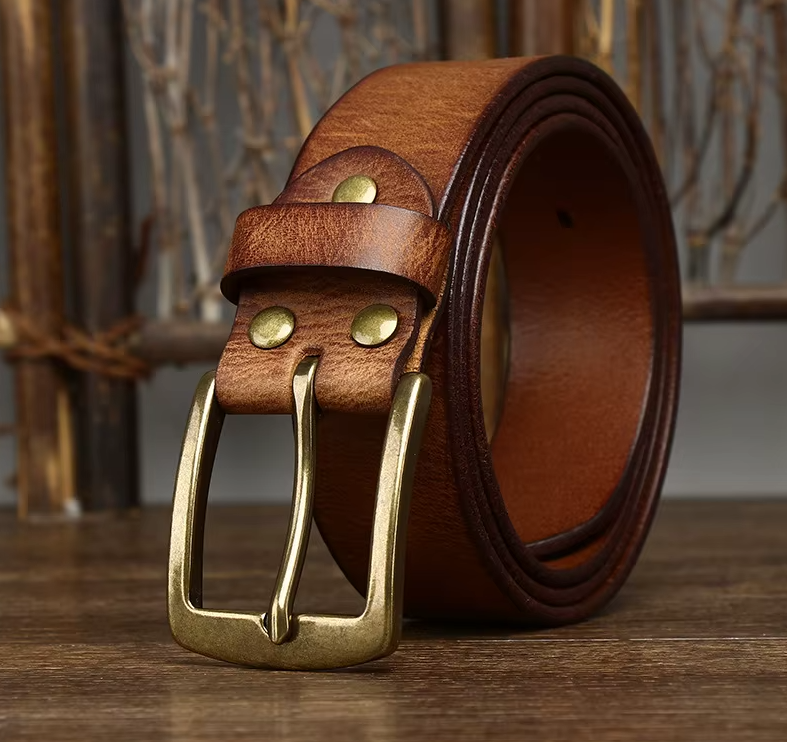 Rustic Brass Buckle Leather Belt