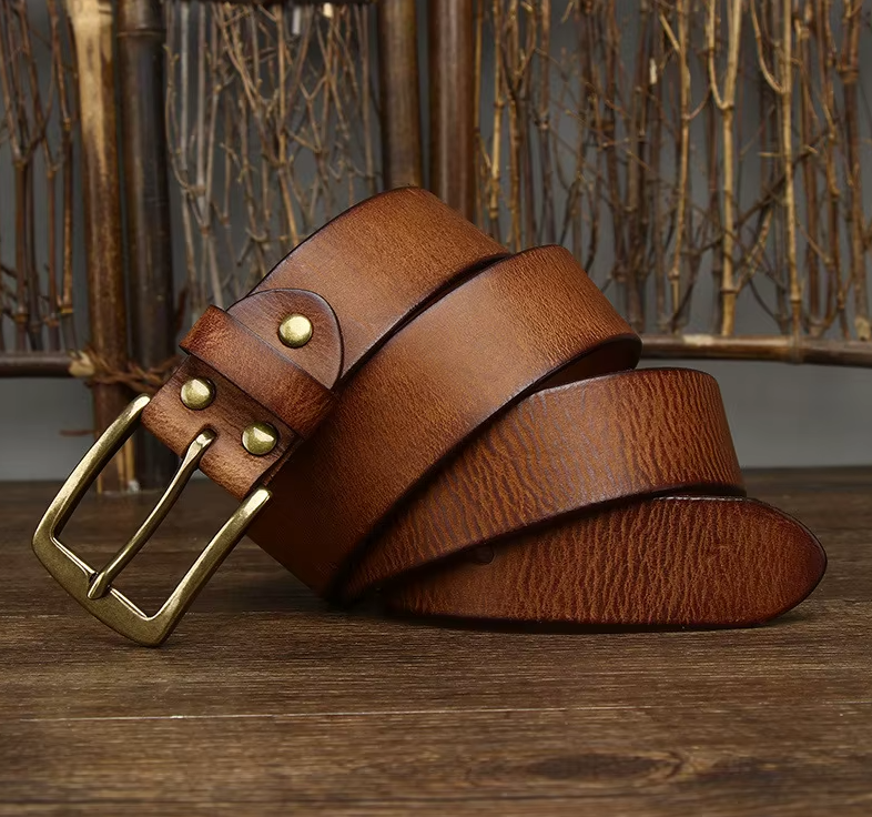 Rustic Brass Buckle Leather Belt