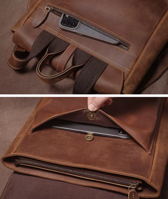 Classic Full-Grain Leather Laptop Backpack