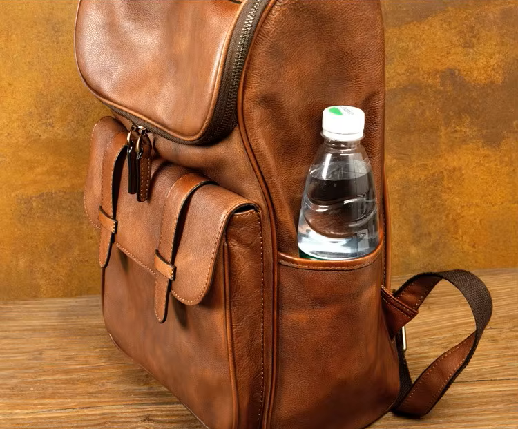 Rustic Voyager Full-Grain Leather Travel Backpack