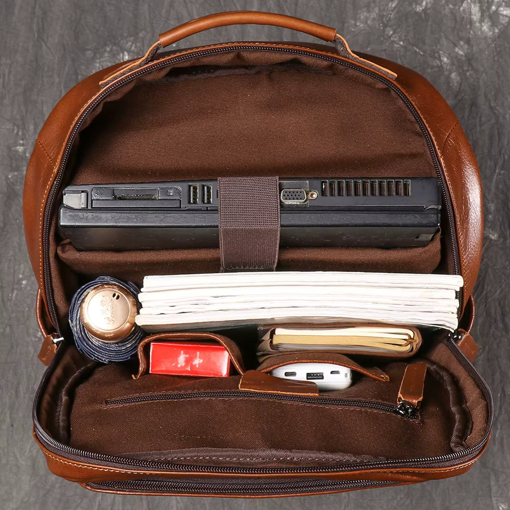 Full-Grain Leather Travel Laptop Backpack