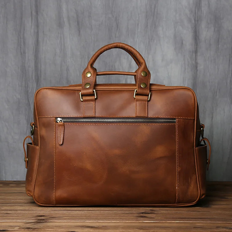 Multi-Pocket Leather Briefcase