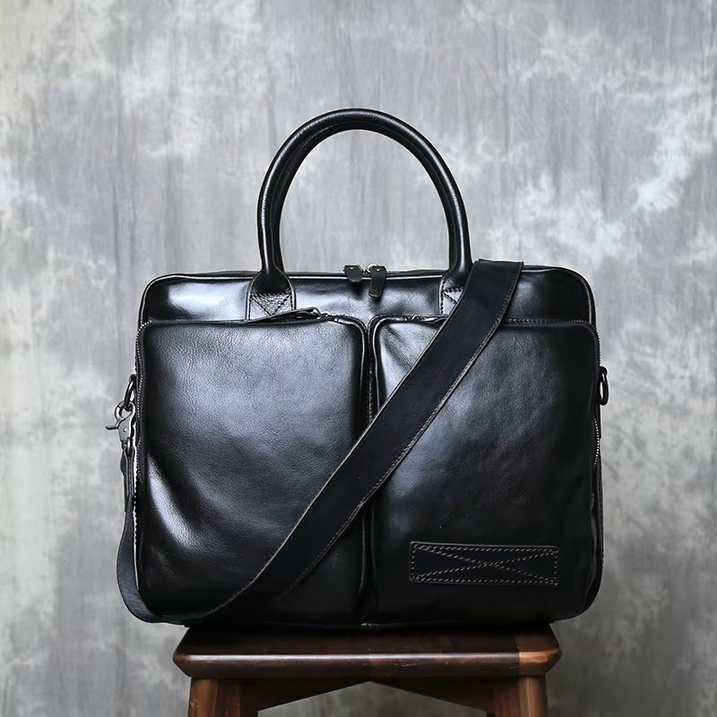 Executive Classic Cowhide Leather Laptop Briefcase