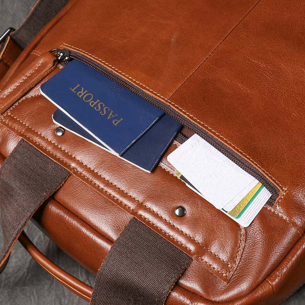 Full-Grain Leather Travel Laptop Backpack