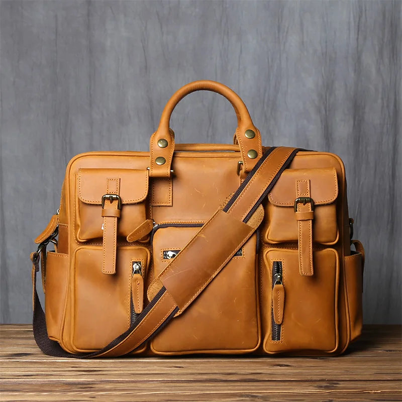 Multi-Pocket Leather Briefcase