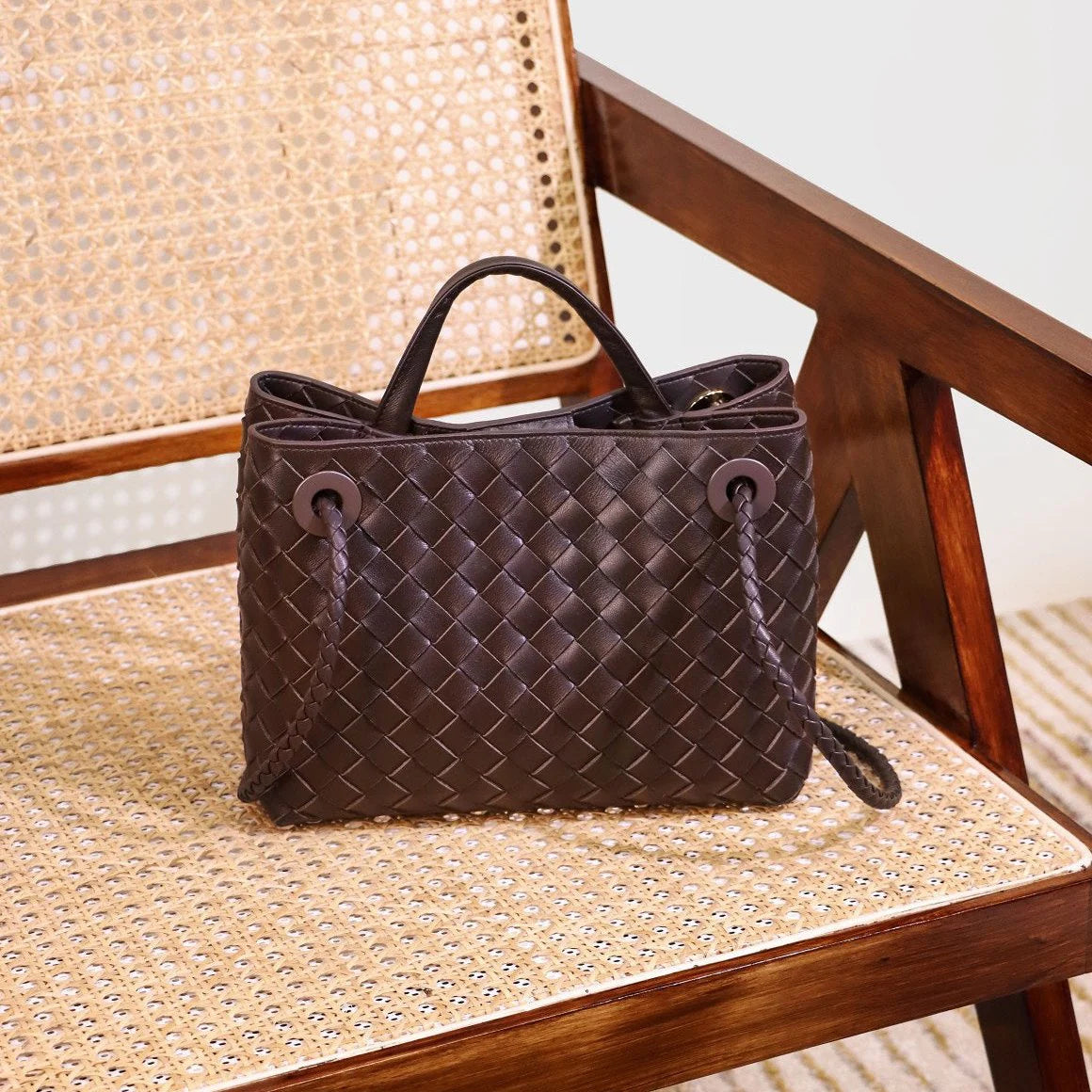 Lambskin Leather Woven Shoulder Bag