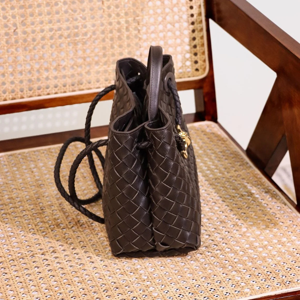 Lambskin Leather Woven Shoulder Bag