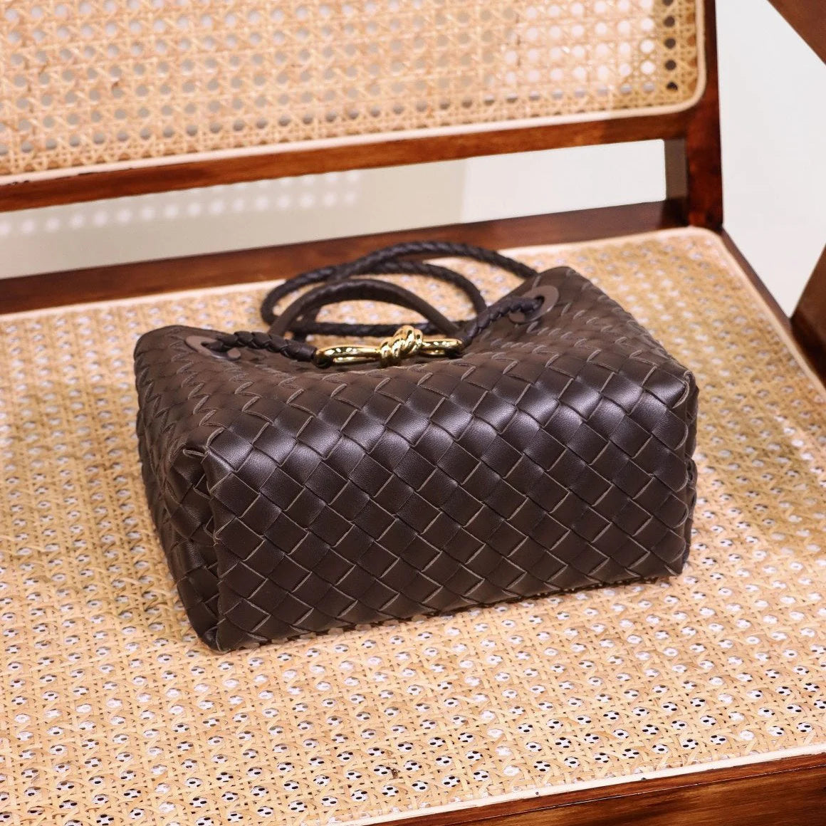 Lambskin Leather Woven Shoulder Bag