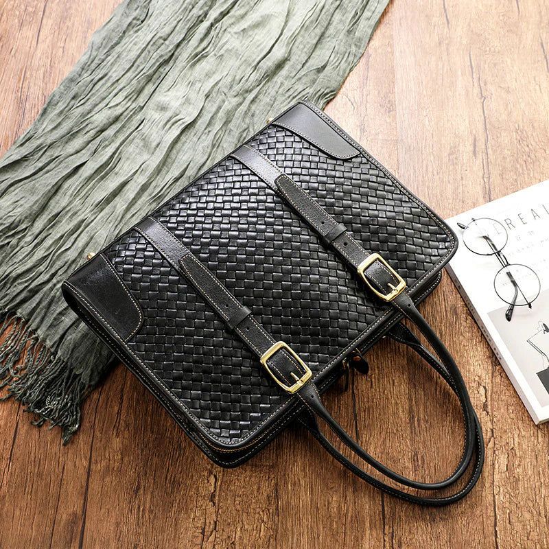 Cowhide Leather Woven Tote Bag