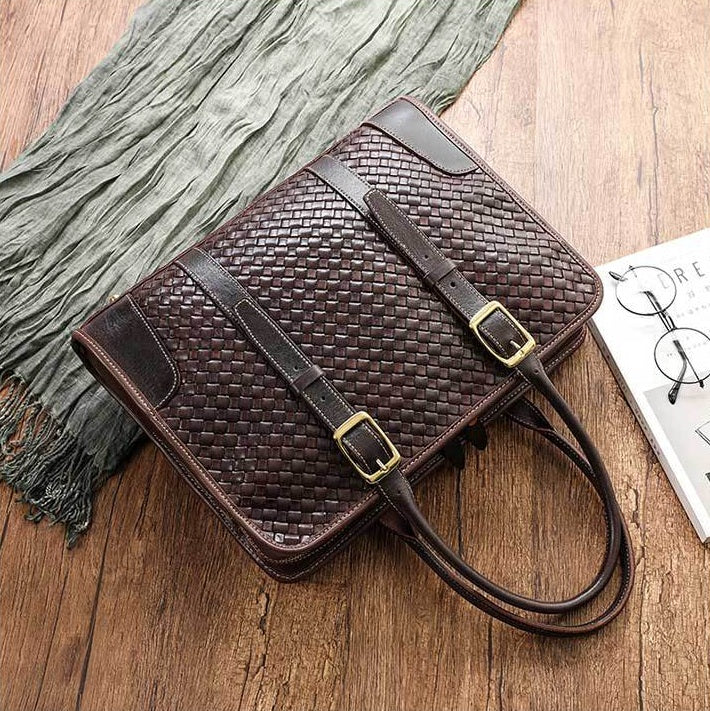 Cowhide Leather Woven Tote Bag