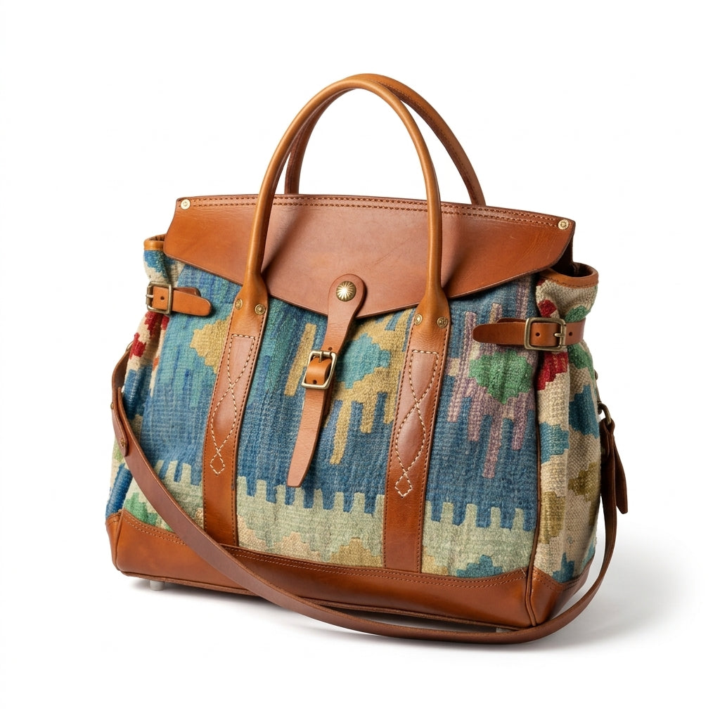 Wool carpet and leather tote bag by Cortfashion