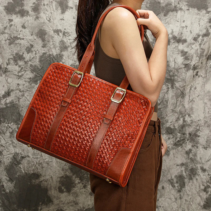 Cowhide Leather Woven Tote Bag