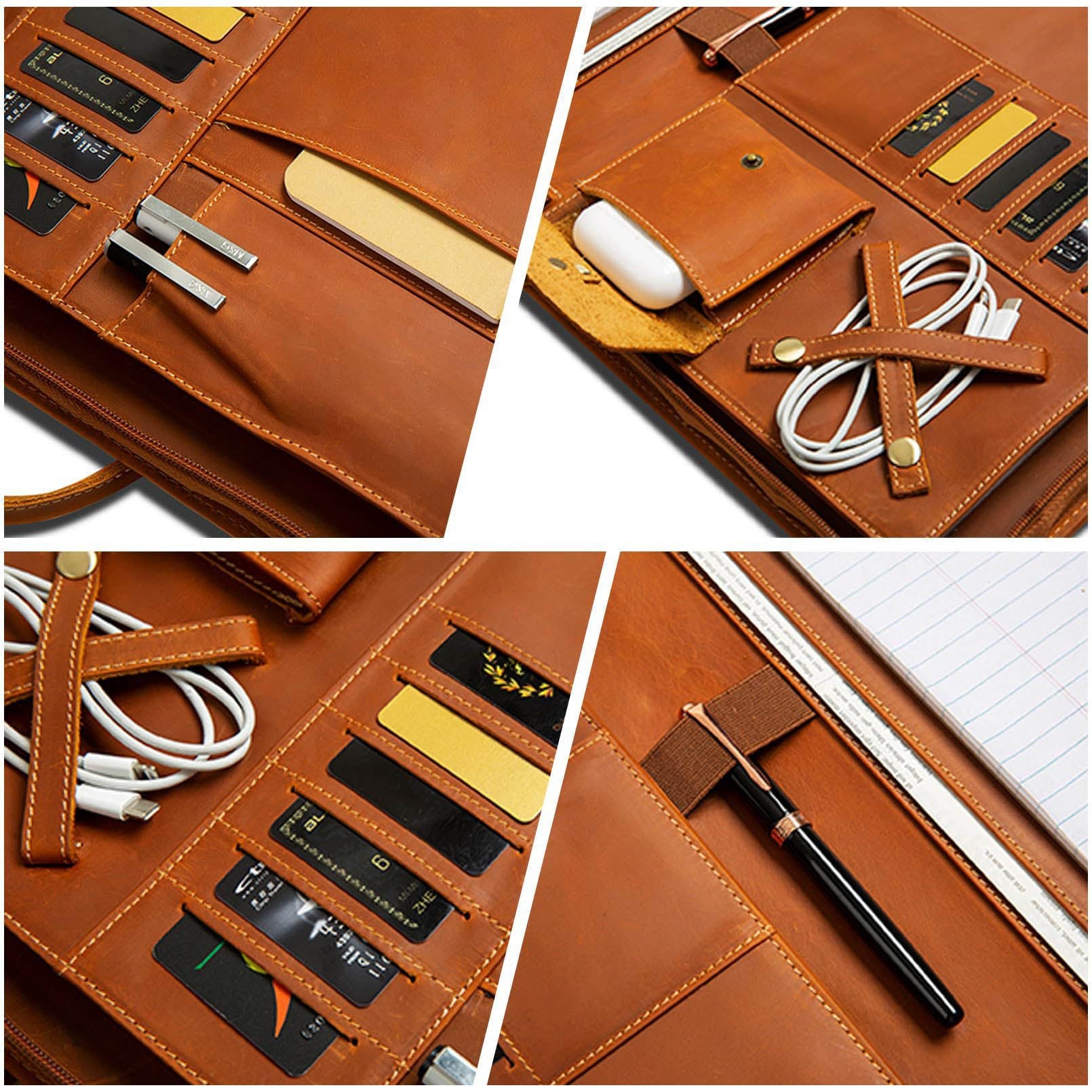 Leather Portfolio Organizer Briefcase