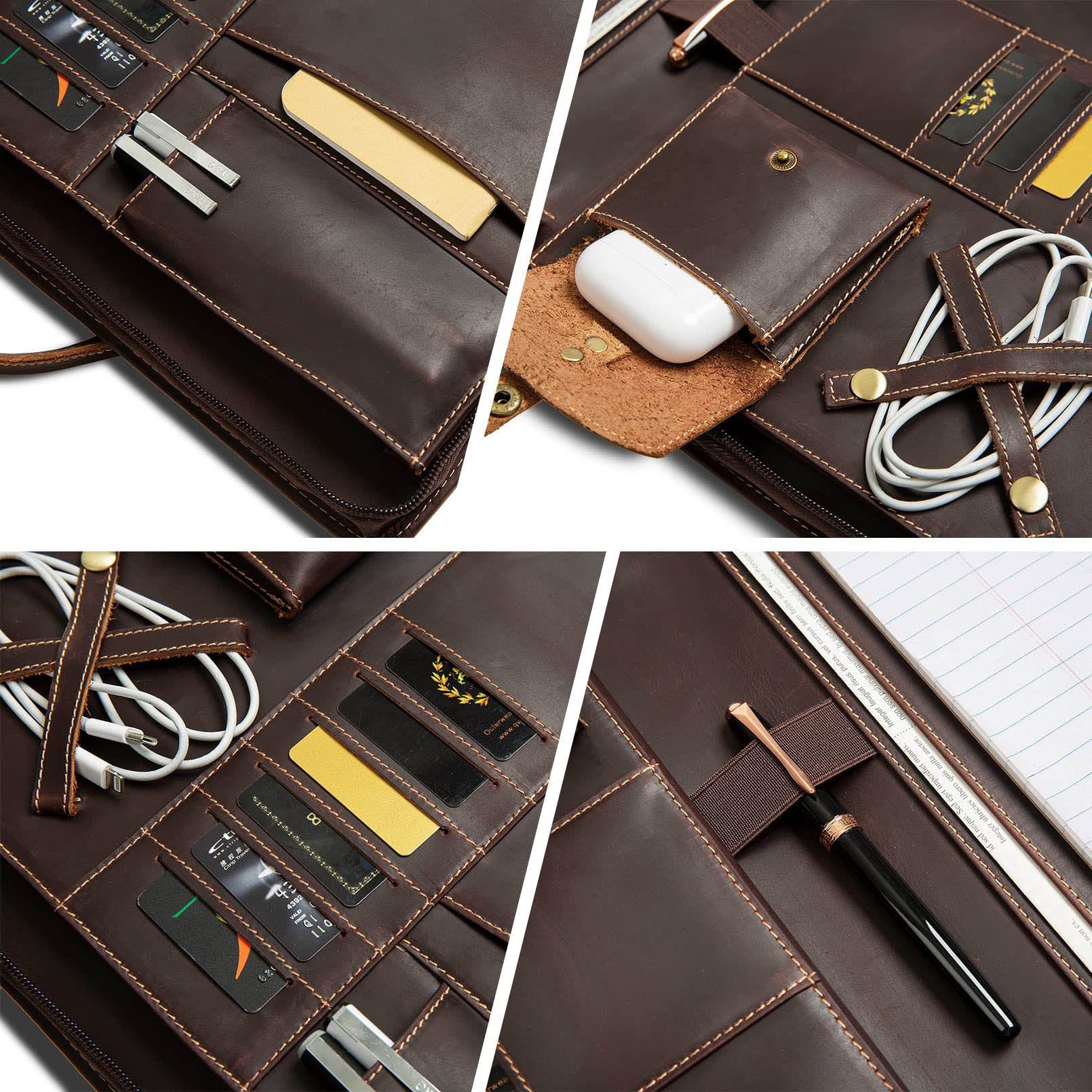 Leather Portfolio Organizer Briefcase