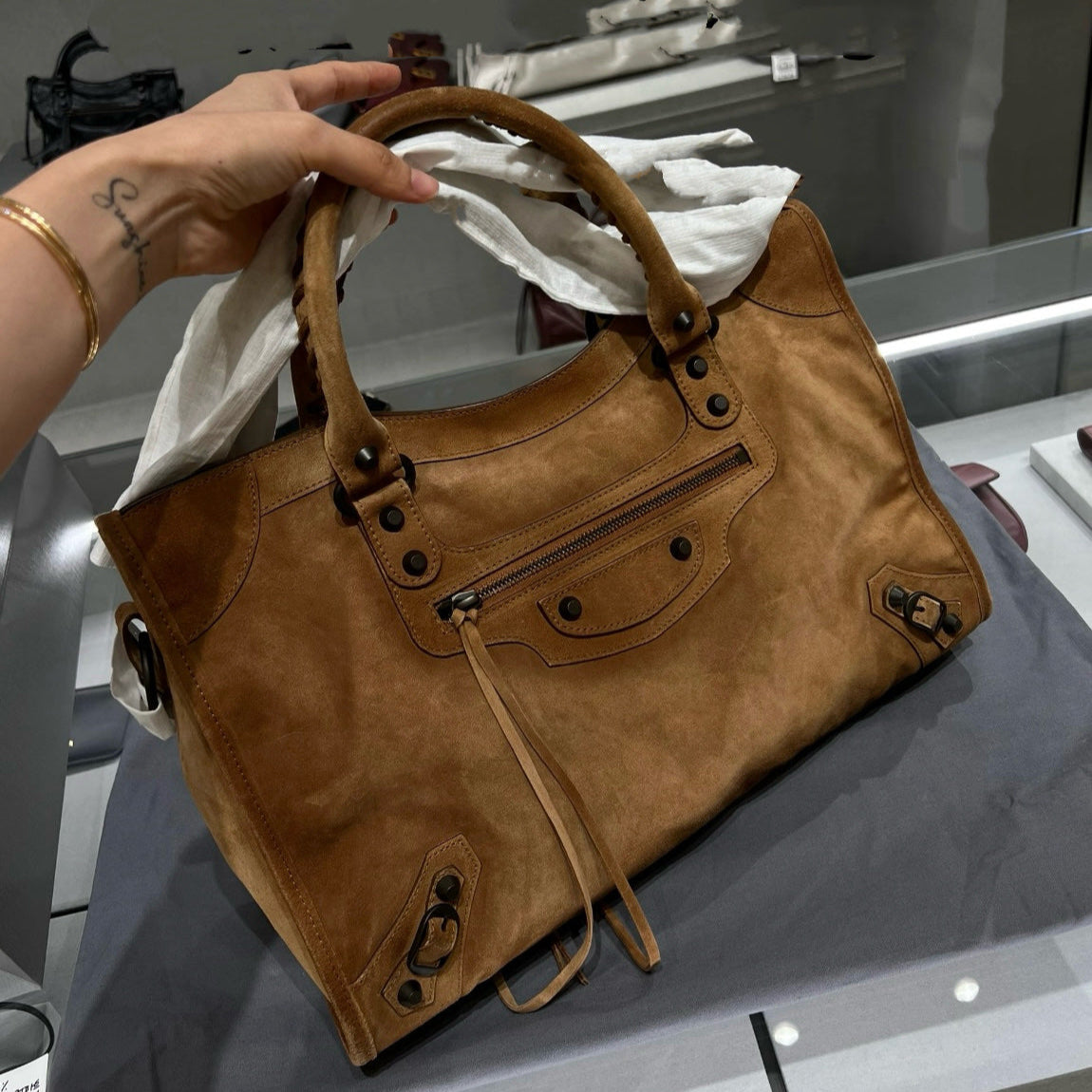 Cowhide Leather Moto Panel Travel Bag