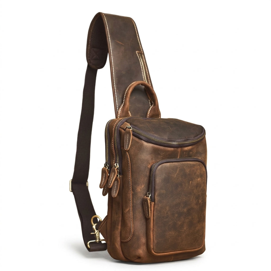 Vintage cowhide leather shoulder sling bag by Cortfashion