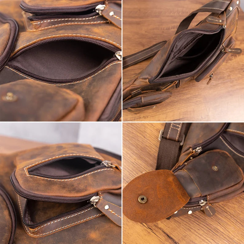 Vintage Leather Crossbody Sling Bag – Rugged & Stylish Companion