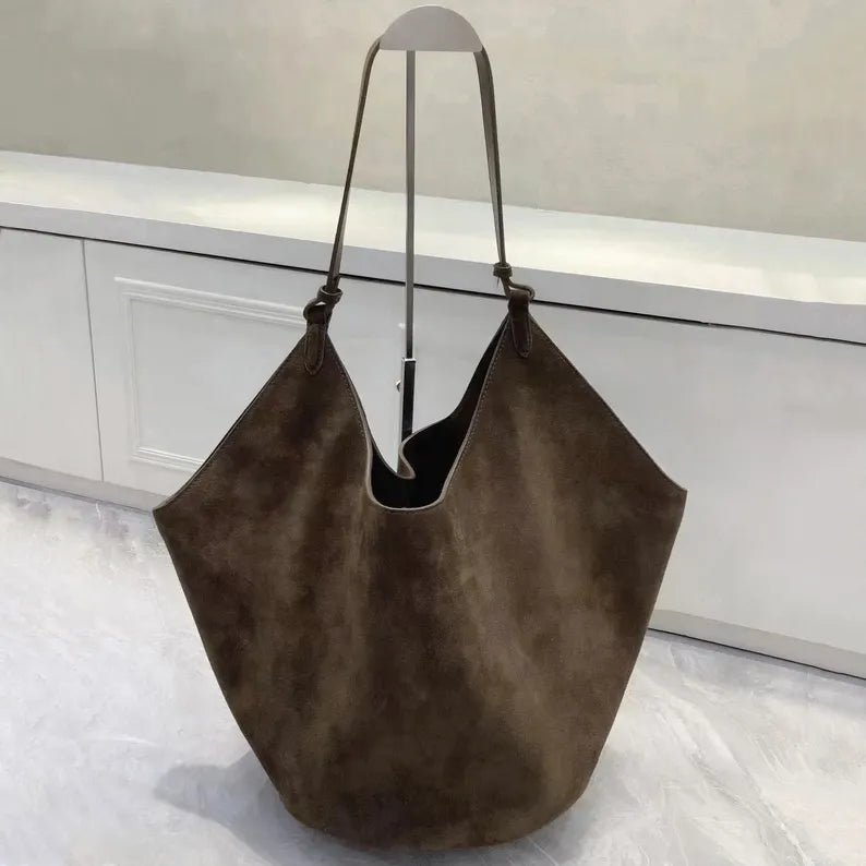 Large Suede Leather Bucket Bag