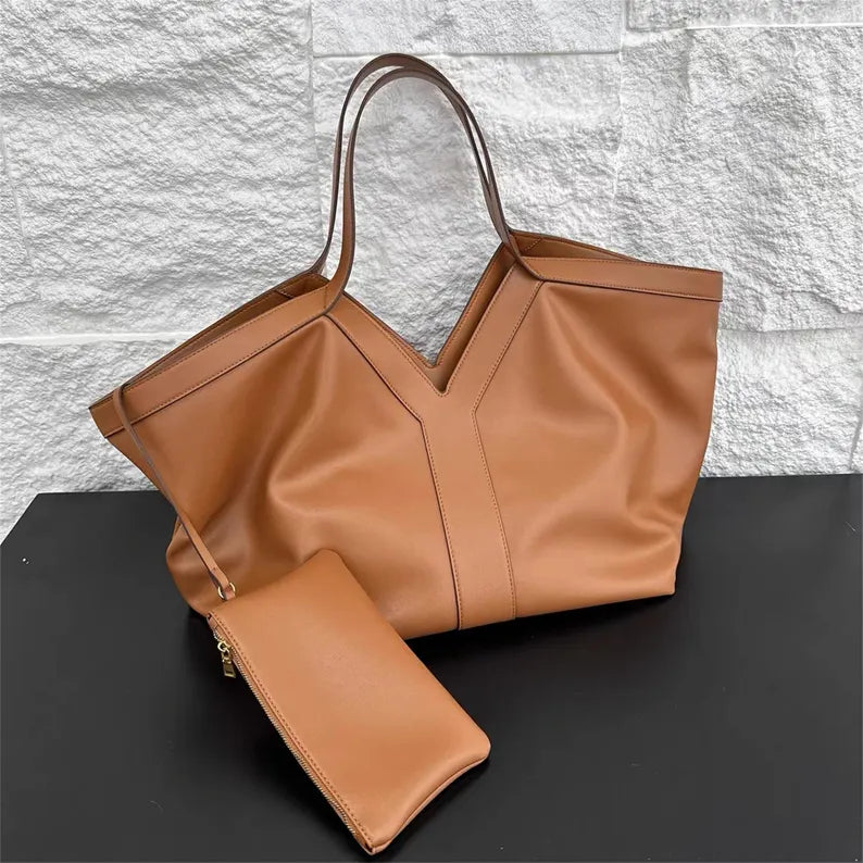 V Cowhide Leather Tote bag