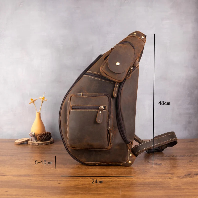 Vintage Leather Crossbody Sling Bag – Rugged & Stylish Companion