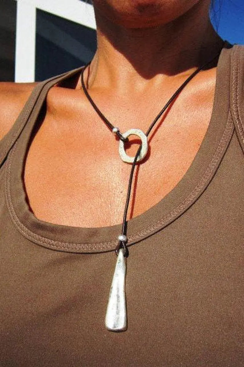 Luna Pendant Leather Necklace