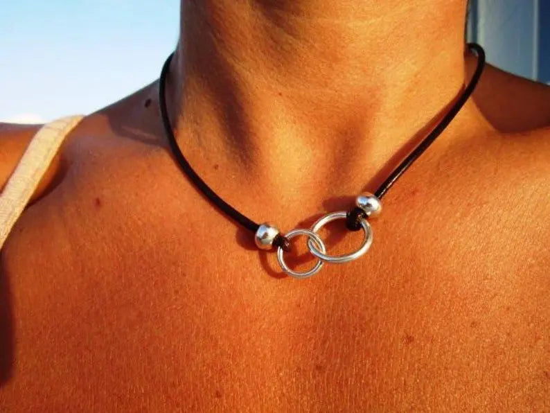 Eternity Leather Necklace with Silver Rings