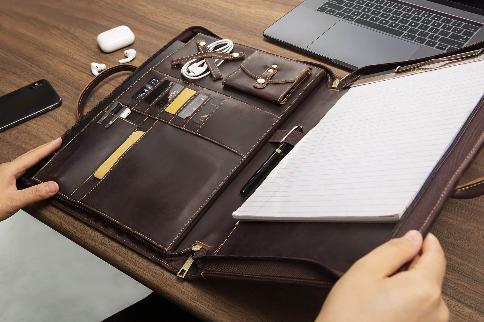 Leather Portfolio Organizer Briefcase