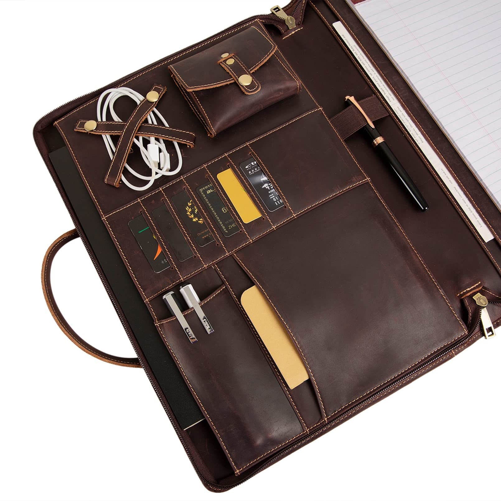 Leather Portfolio Organizer Briefcase