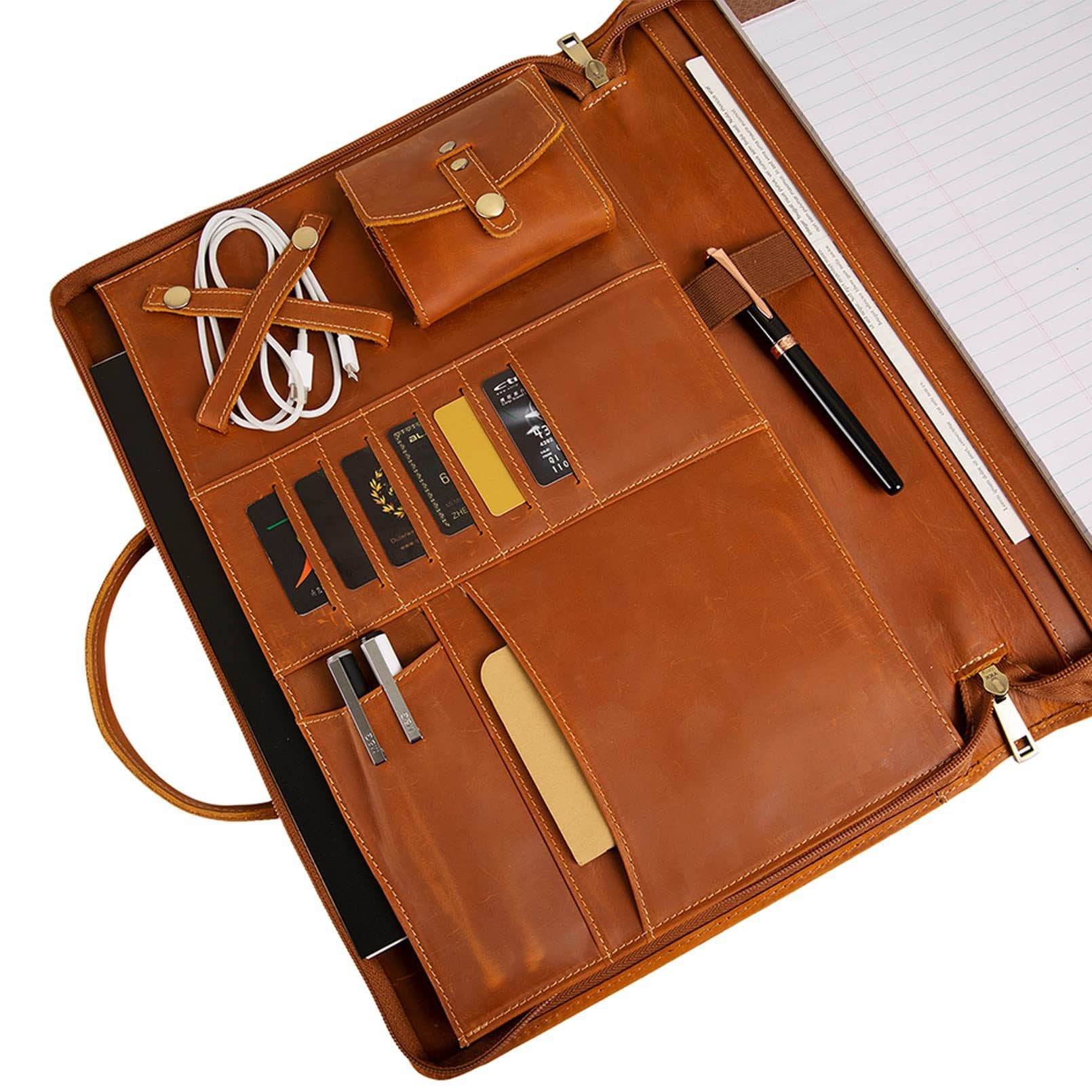 Leather Portfolio Organizer Briefcase