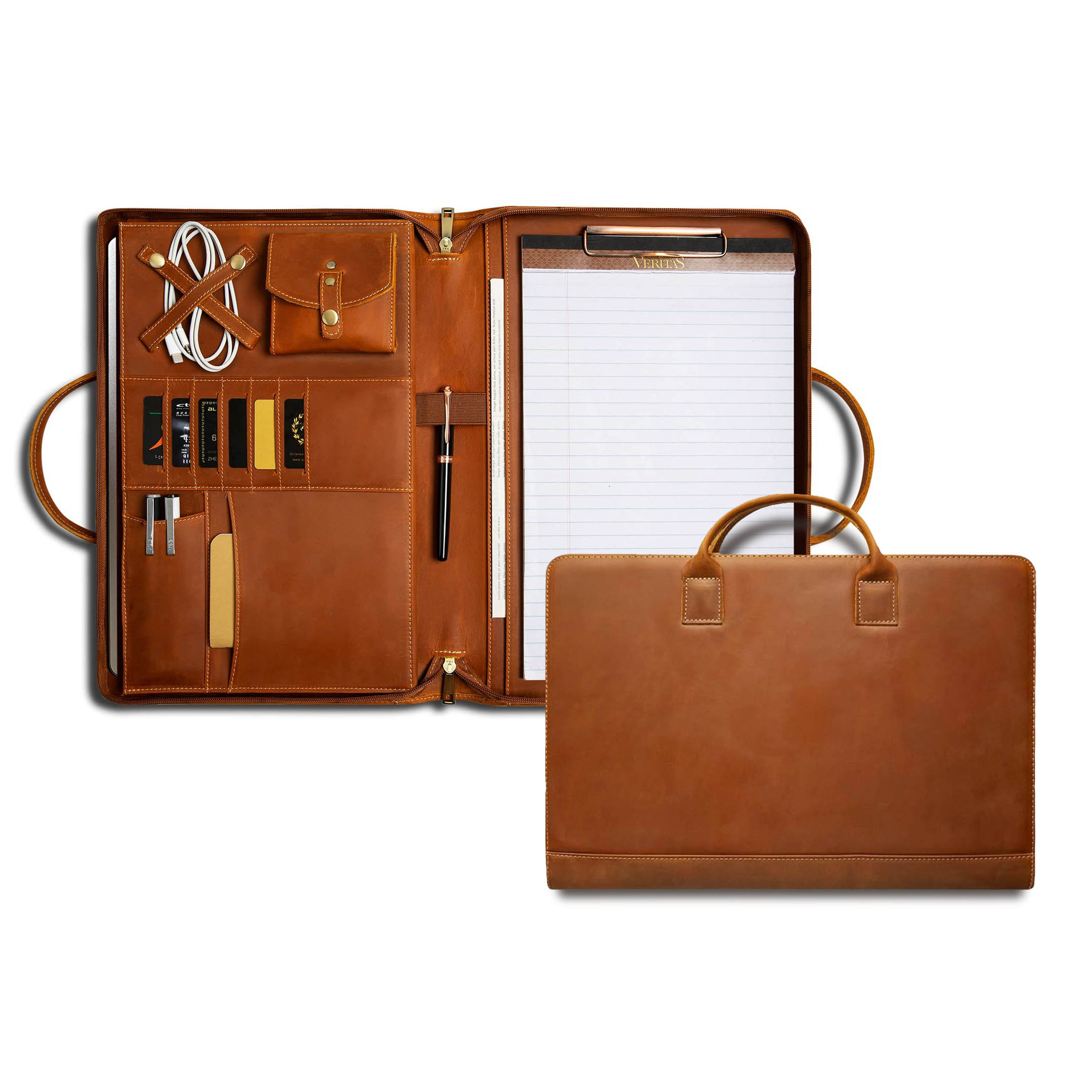 Leather Portfolio Organizer Briefcase