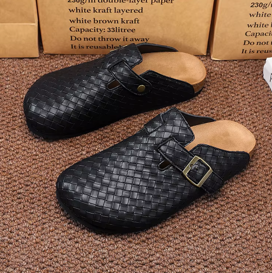 Woven Genuine Leather Mules